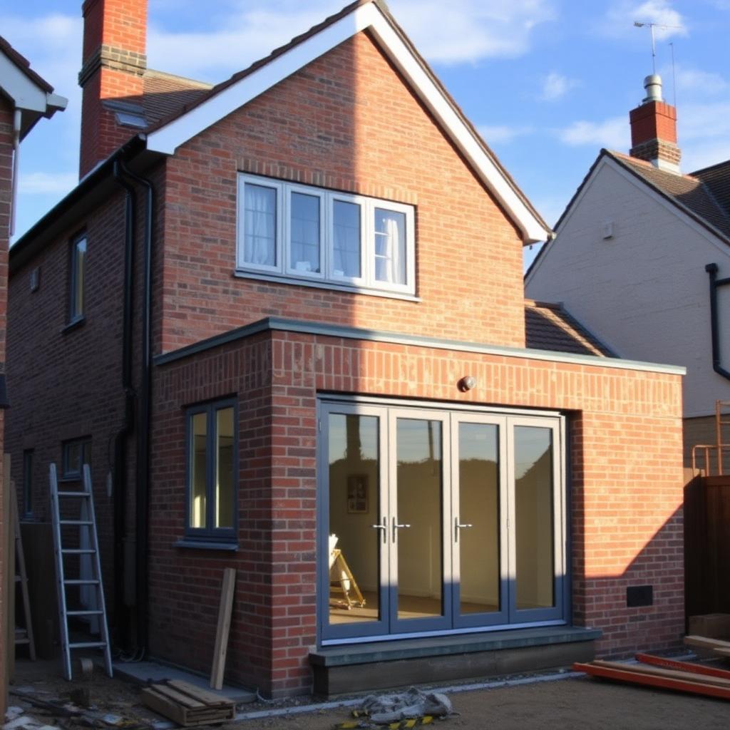 Two-storey side extension under construction