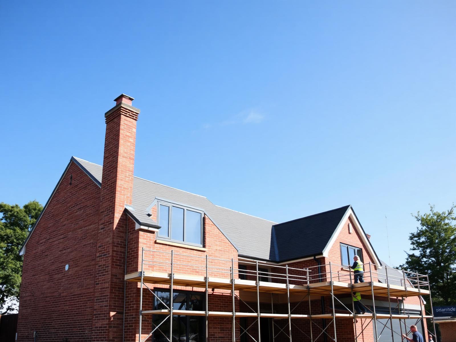 Modern UK detached house under construction