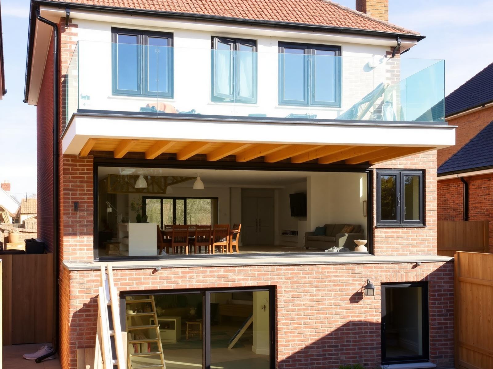 Contemporary side extension with glass balustrade